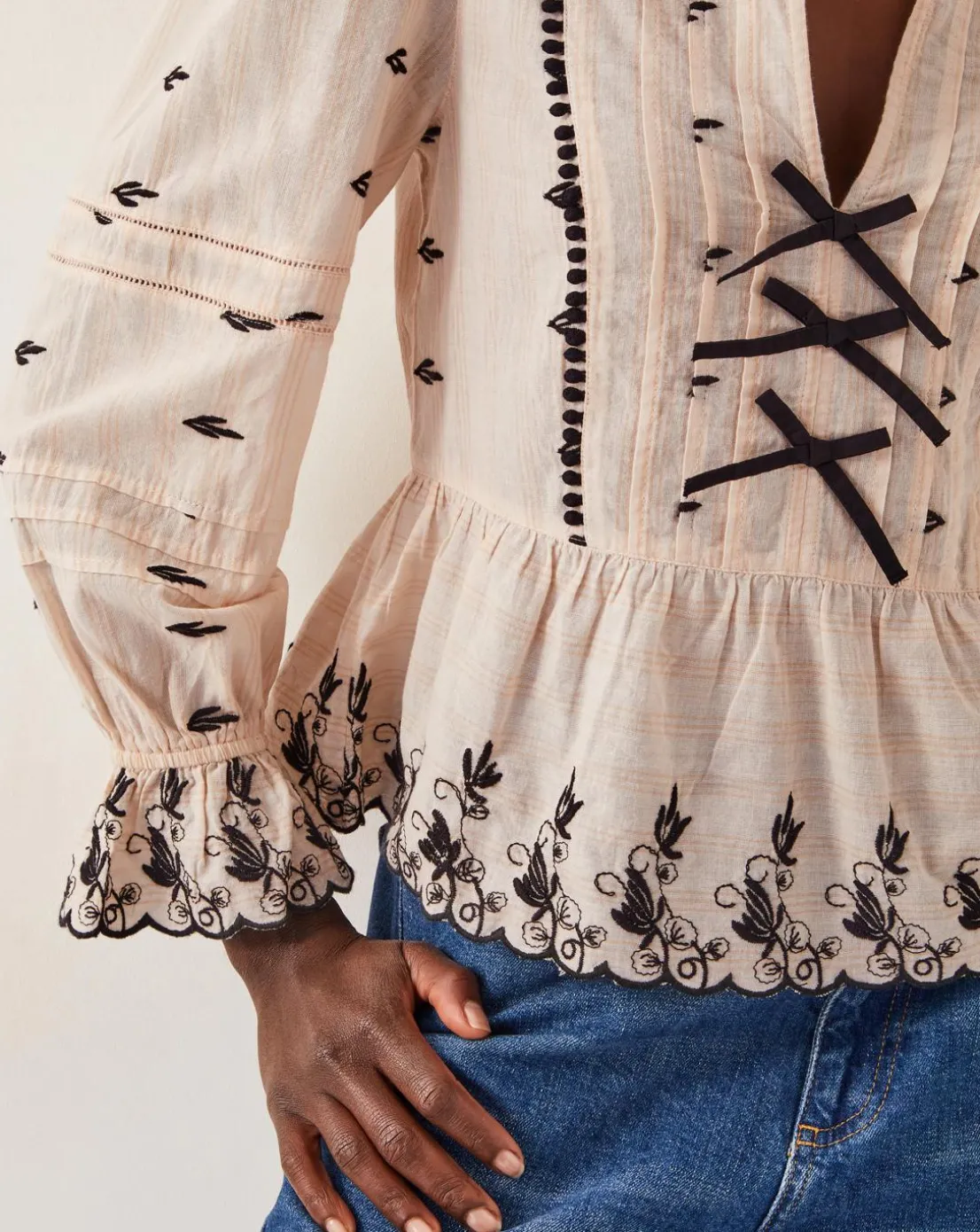 Monsoon Ettie Pintuck Embroidered Blouse