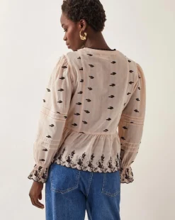 Monsoon Ettie Pintuck Embroidered Blouse