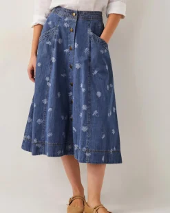 Monsoon Harper Denim Daisy Midi Skirt