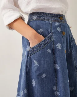Monsoon Harper Denim Daisy Midi Skirt