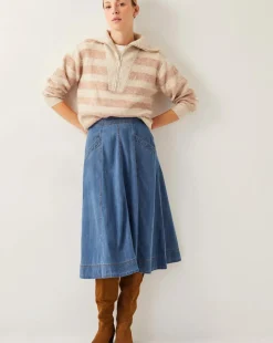 Monsoon Harper Seamed Denim Midi Skirt