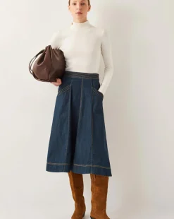 Monsoon Harper Seamed Denim Midi Skirt