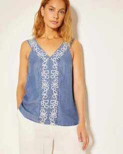 Monsoon Isolde Embroidered Chambray Cami Top