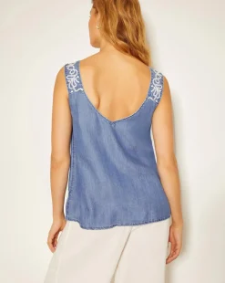 Monsoon Isolde Embroidered Chambray Cami Top