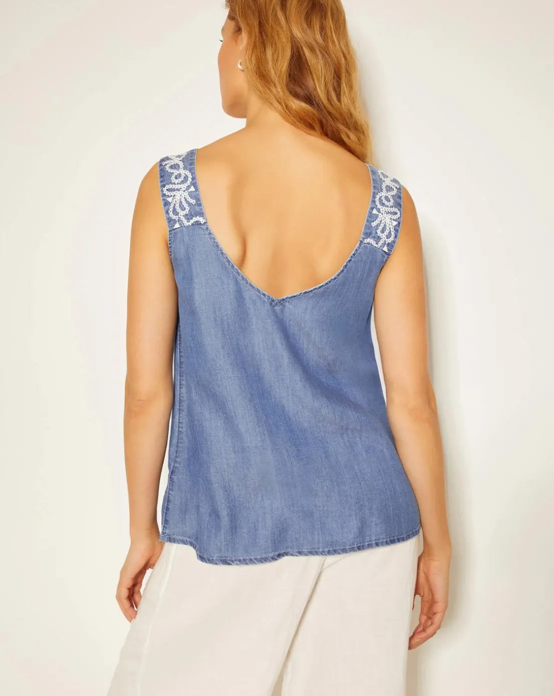 Monsoon Isolde Embroidered Chambray Cami Top