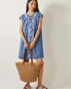 Monsoon Isolde Embroidered Chambray Mini Dress