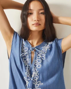 Monsoon Isolde Embroidered Chambray Mini Dress