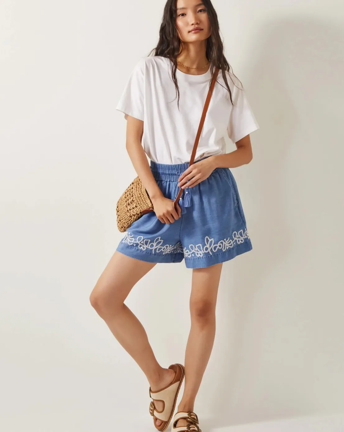Monsoon Isolde Embroidered Chambray Shorts