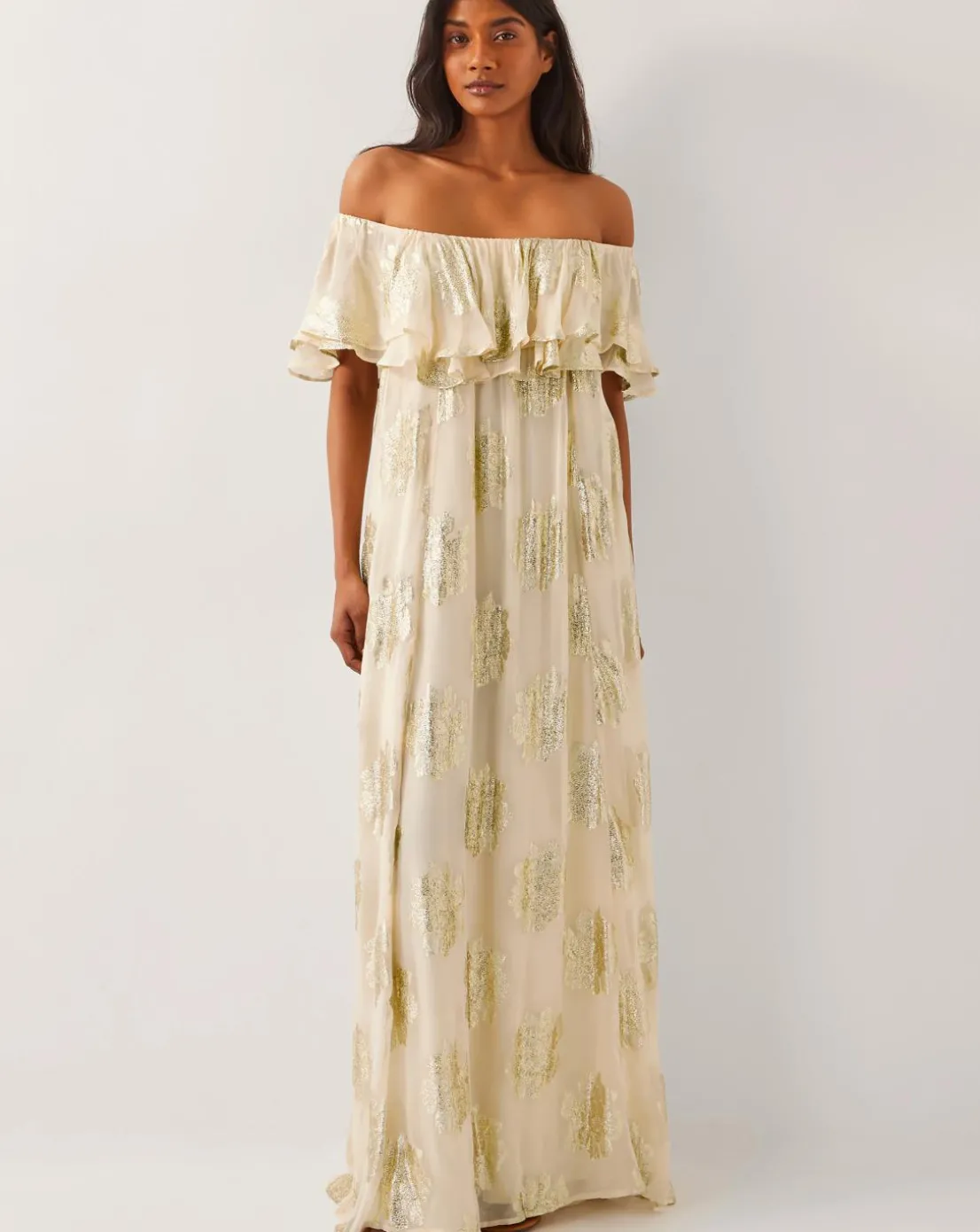 Monsoon Lyra Metallic Ruffle Maxi Dress