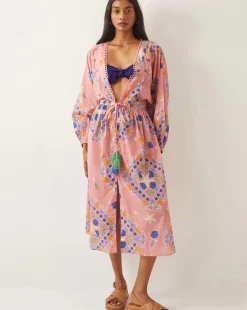 Monsoon Mabel Shell Print Cotton Kaftan Dress