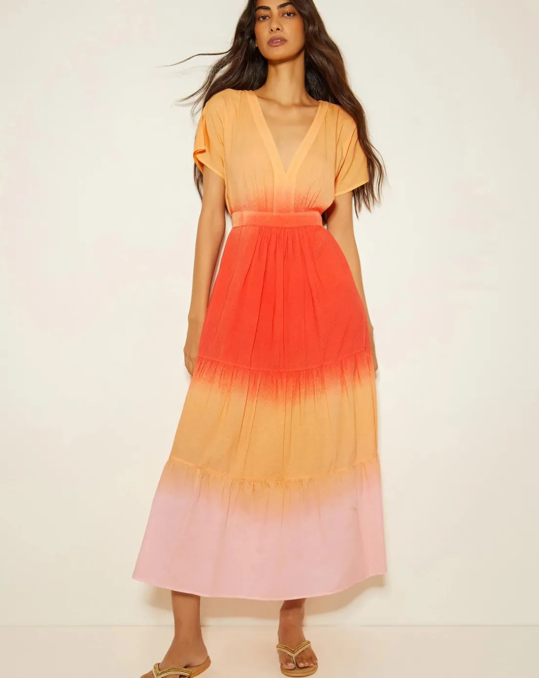 Monsoon Maya Dip Dye Tiered Midi Dress