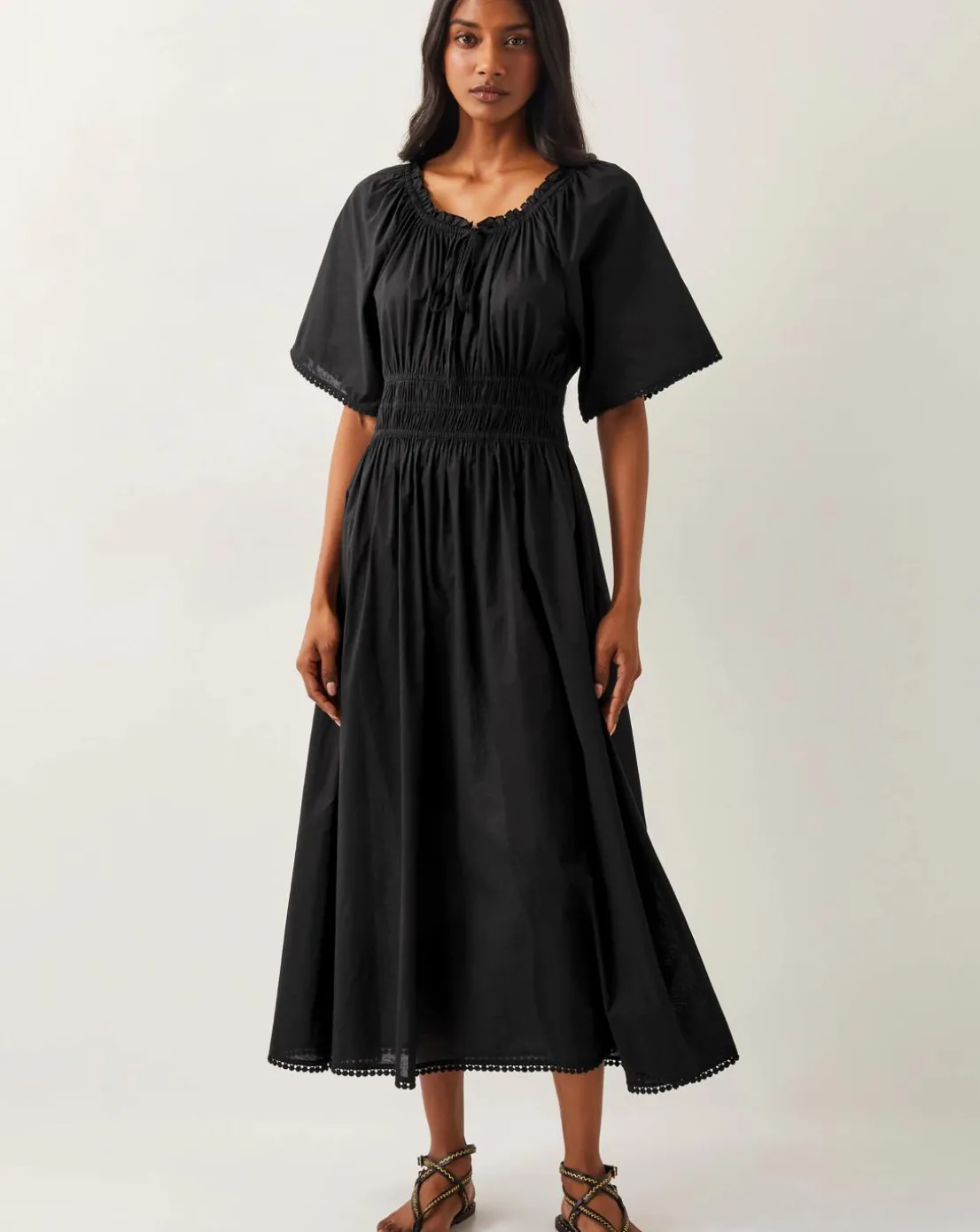 Monsoon Nora Short Sleeve Cotton Midi Dress