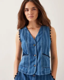Monsoon Ottilie Denim Stripe Waistcoat