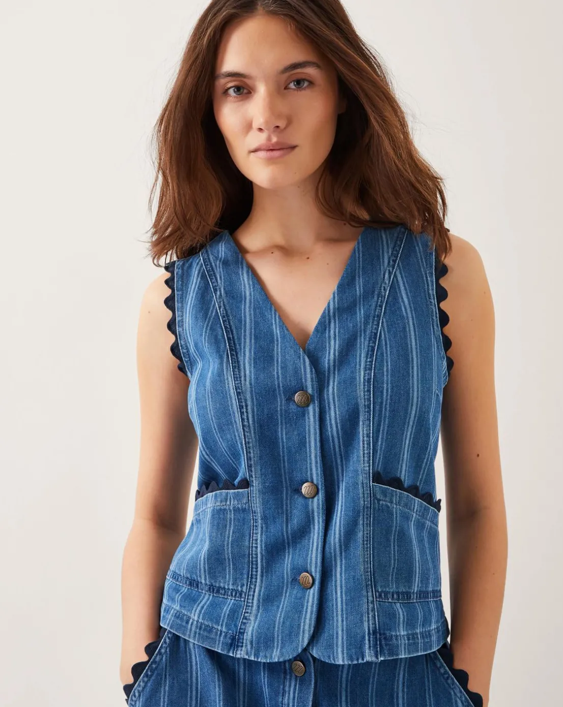 Monsoon Ottilie Denim Stripe Waistcoat