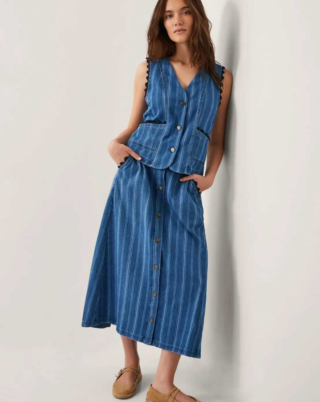 Monsoon Ottilie Denim Stripe Waistcoat