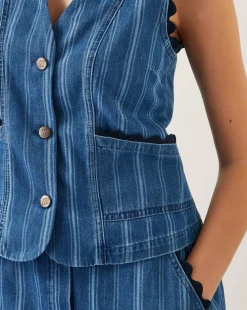 Monsoon Ottilie Denim Stripe Waistcoat