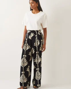 Monsoon Pamela Leaf Print Wide Leg Trousers