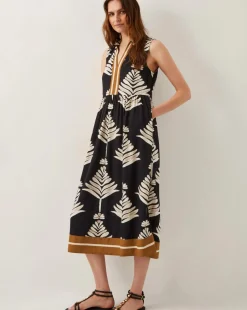 Monsoon Pamela Sleeveless Leaf Print Midi Dress