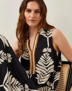 Monsoon Pamela Sleeveless Leaf Print Midi Dress