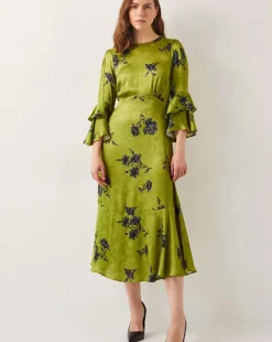 Monsoon Pelia Satin Ruffle Midi Dress