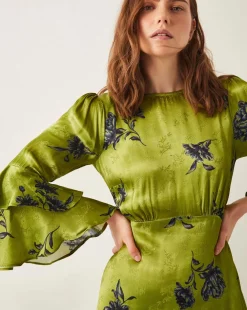 Monsoon Pelia Satin Ruffle Midi Dress