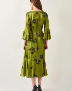 Monsoon Pelia Satin Ruffle Midi Dress