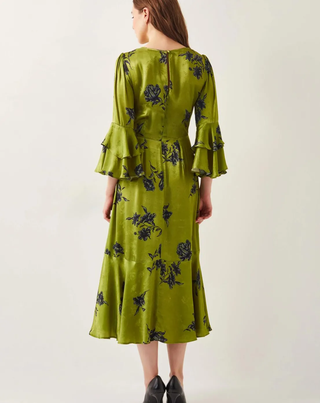 Monsoon Pelia Satin Ruffle Midi Dress