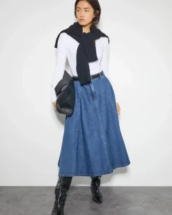 Monsoon Sara Denim A-Line Midi Skirt