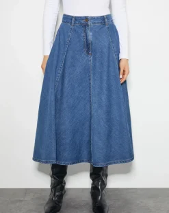 Monsoon Sara Denim A-Line Midi Skirt