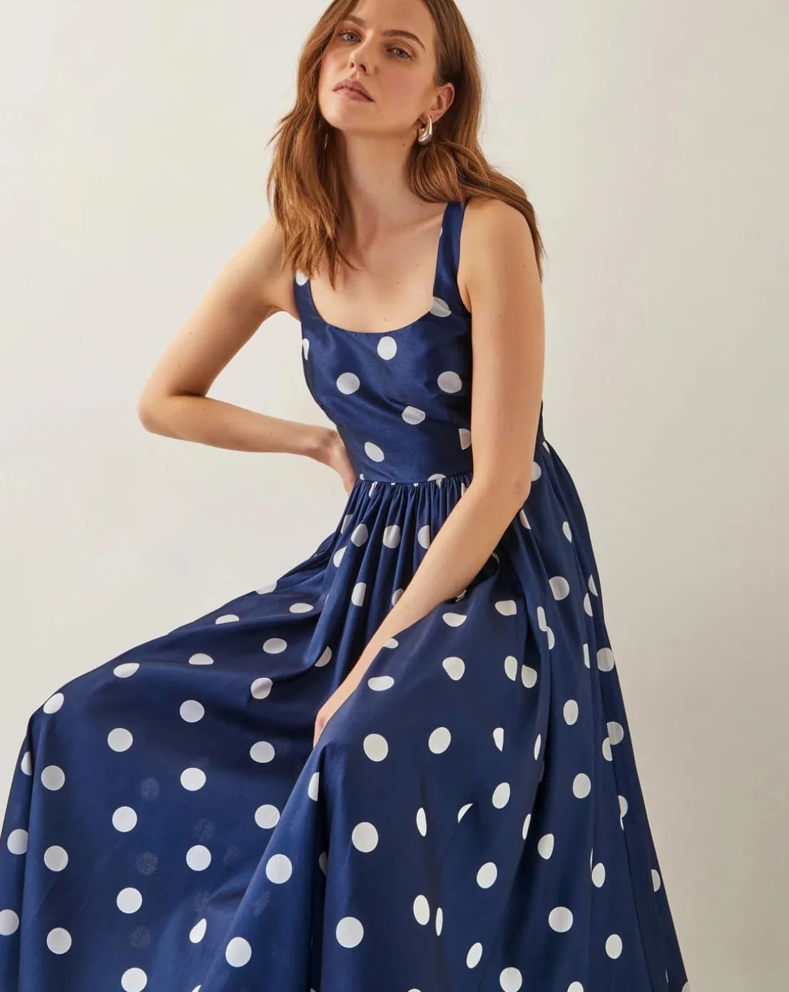 Monsoon Sicily Polka Dot Fit & Flare Midi Dress