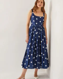 Monsoon Sicily Polka Dot Fit & Flare Midi Dress