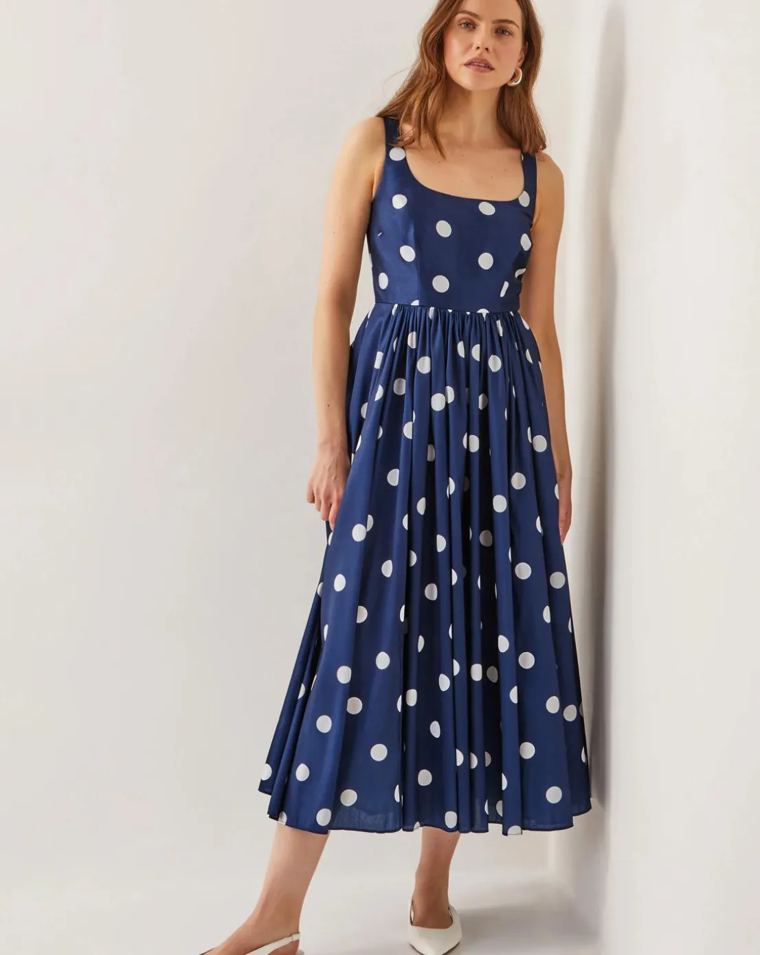 Monsoon Sicily Polka Dot Fit & Flare Midi Dress