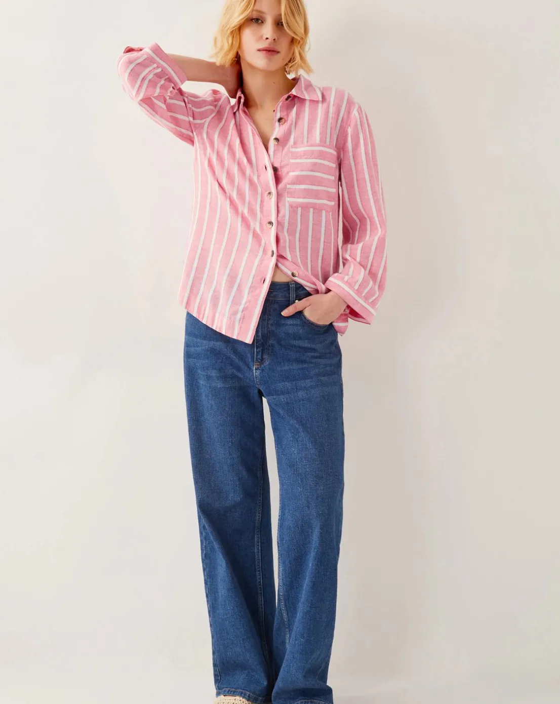 Monsoon Tyra Linen-Blend Stripe Shirt