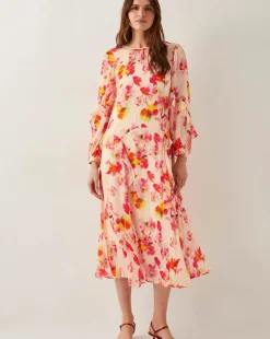 Monsoon Vanna Frill Floral Print Midi Dress