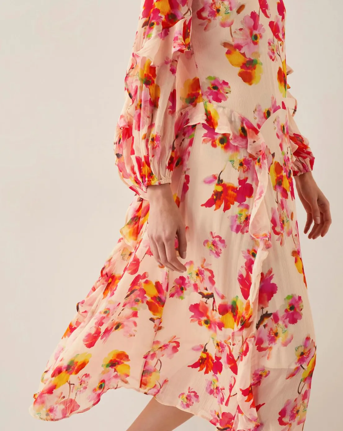 Monsoon Vanna Frill Floral Print Midi Dress