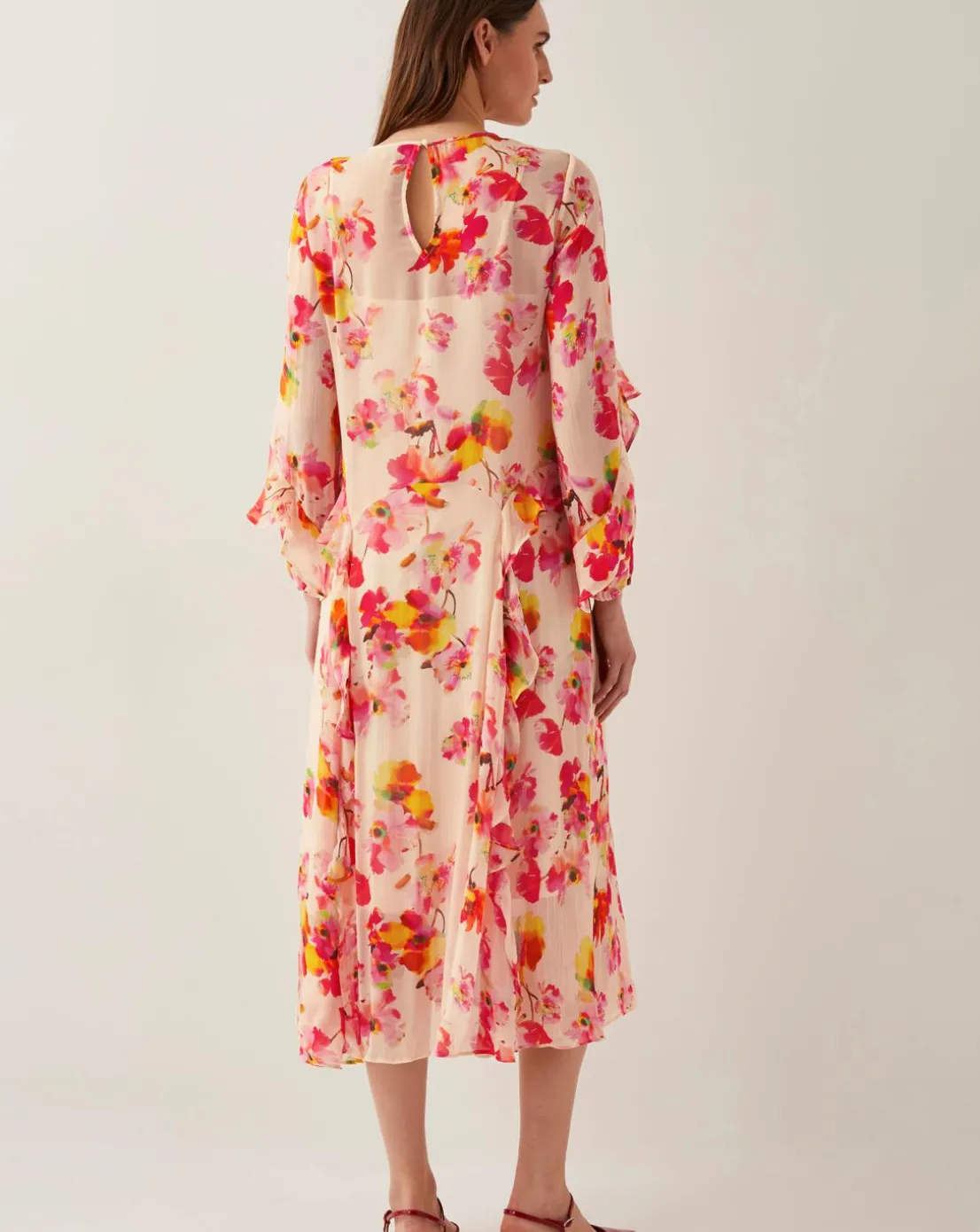 Monsoon Vanna Frill Floral Print Midi Dress