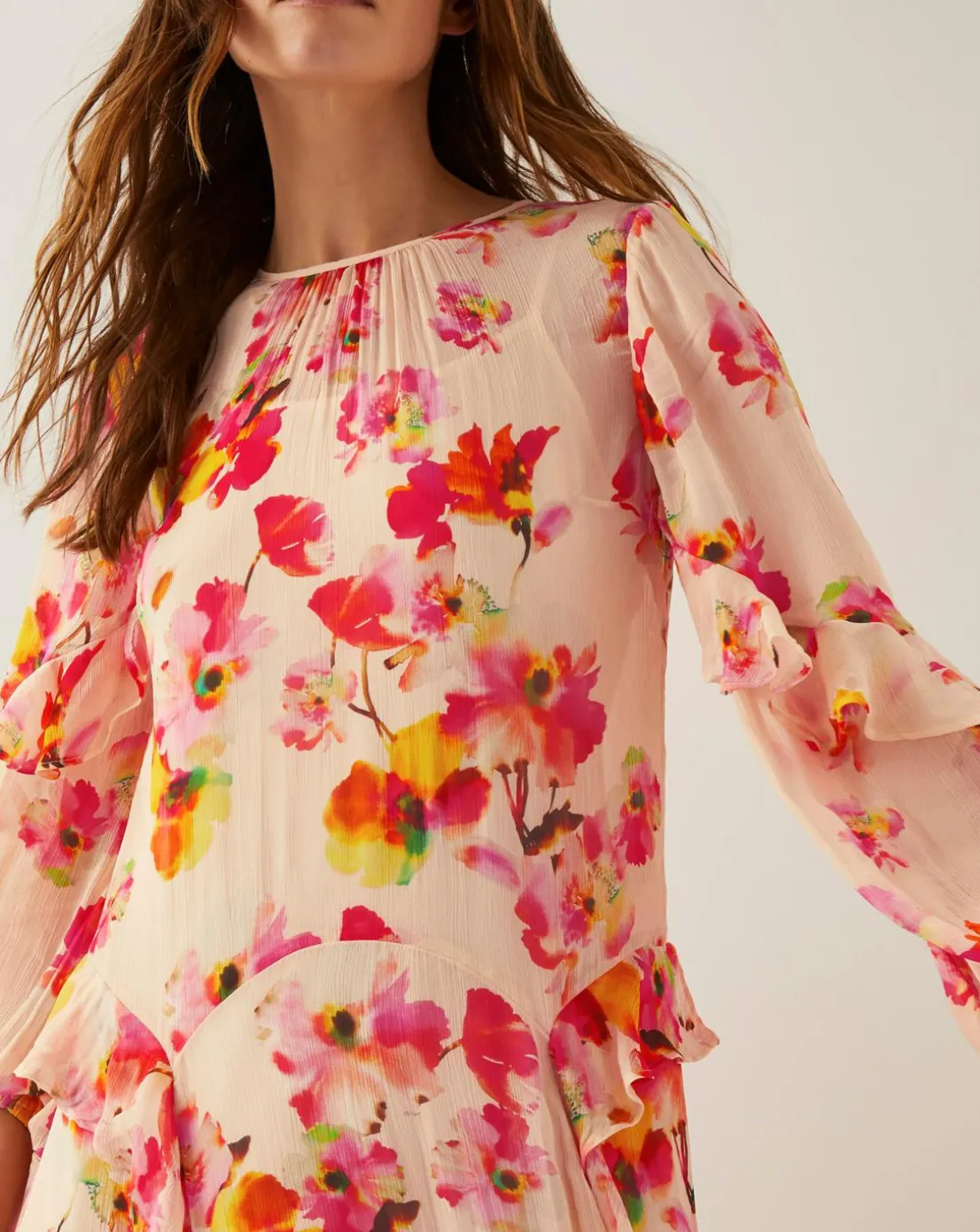 Monsoon Vanna Frill Floral Print Midi Dress