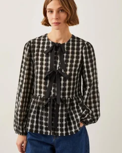 Monsoon Violet Bow Check Blouse