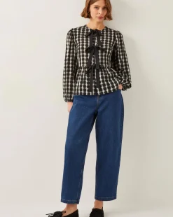 Monsoon Violet Bow Check Blouse