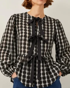 Monsoon Violet Bow Check Blouse