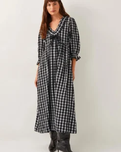 Monsoon Violet Check Bow Maxi Dress