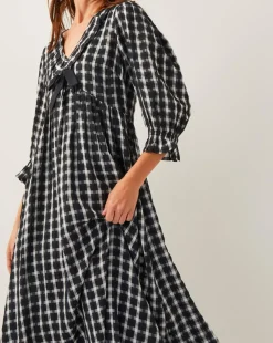 Monsoon Violet Check Bow Maxi Dress