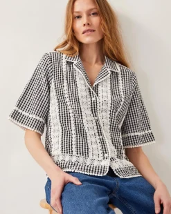 Monsoon Zoe Lace Gingham Cotton Shirt
