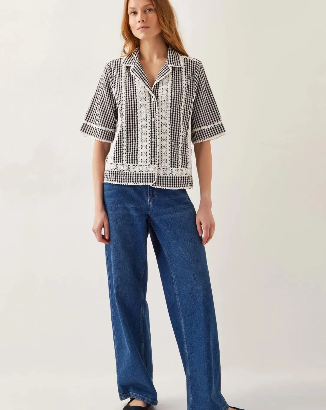 Monsoon Zoe Lace Gingham Cotton Shirt