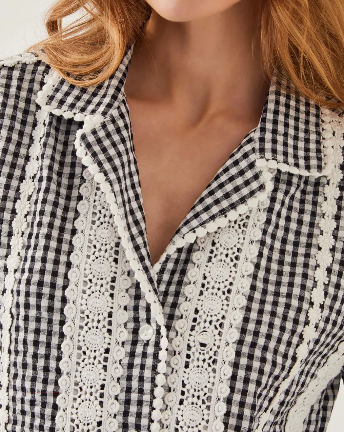 Monsoon Zoe Lace Gingham Cotton Shirt
