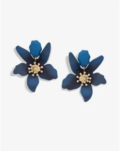Mood Blue Resin Flower Statement Drop Earrings