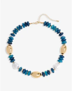 Mood Gold Blue Bead Statement Necklace