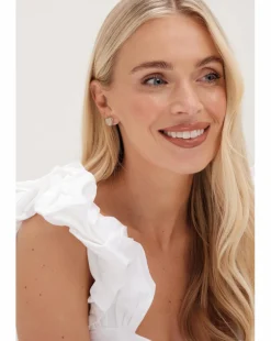 Mood Gold Cream Pearl And Crystal Heart Stud Earrings