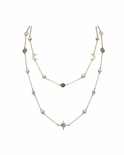Mood Gold Crystal And Cream Pearl Celestial Necklace