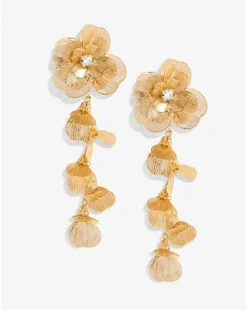 Mood Gold Crystal Laser Cut Statement Flower Drop Earrings